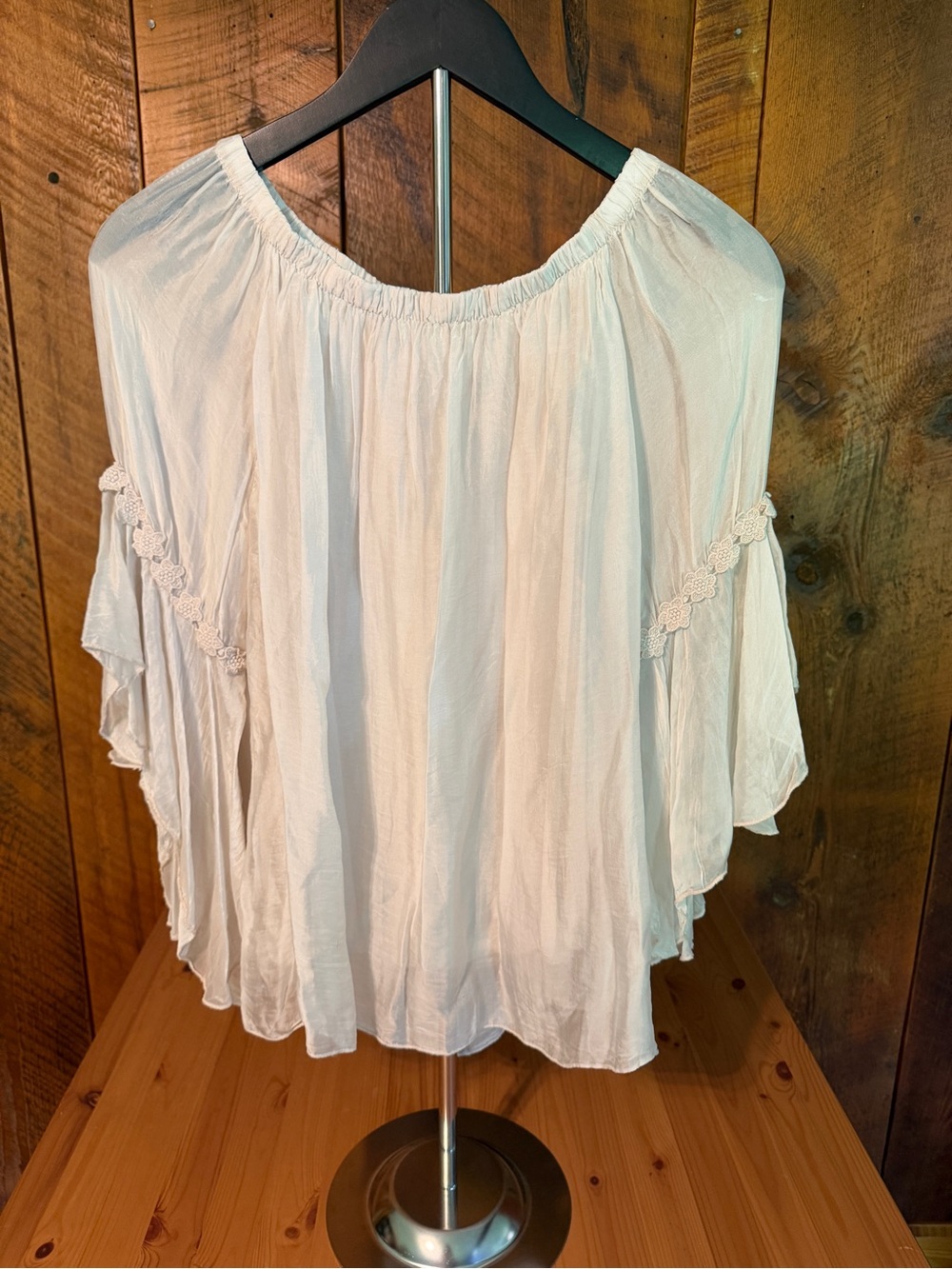 Made In Italy Silk Blend Boho Off The Shoulder Peasant Blouse Lace M Lagenlook